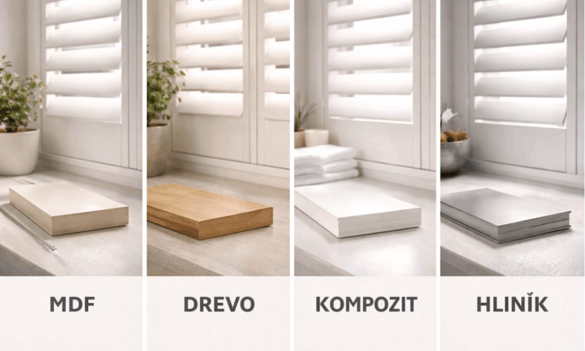 Materiály okeníc MDF drevo kompozit hliník